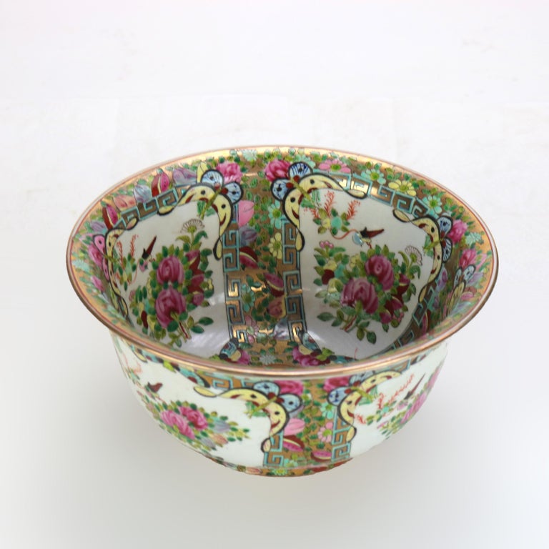 Chinese Famille Rose Enameled Porcelain Bowl with Gilt Trim Signed C1940