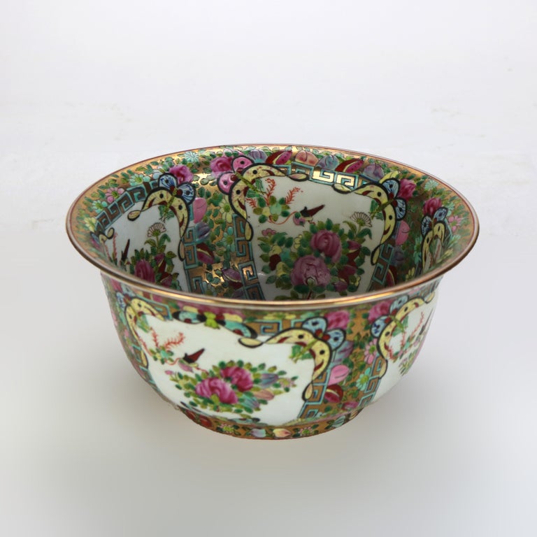 Chinese Famille Rose Enameled Porcelain Bowl with Gilt Trim Signed C1940