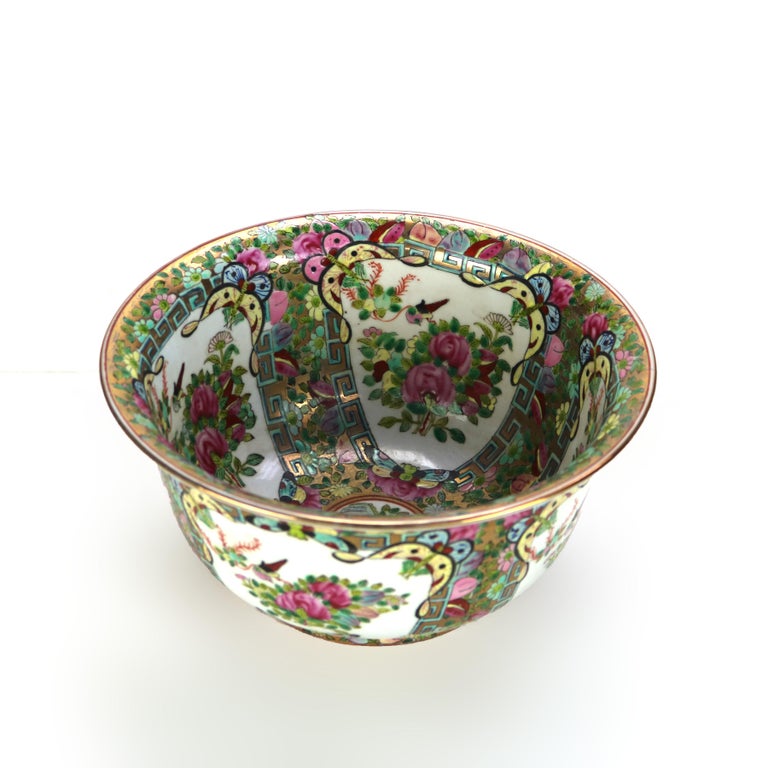 Chinese Famille Rose Enameled Porcelain Bowl with Gilt Trim Signed C1940