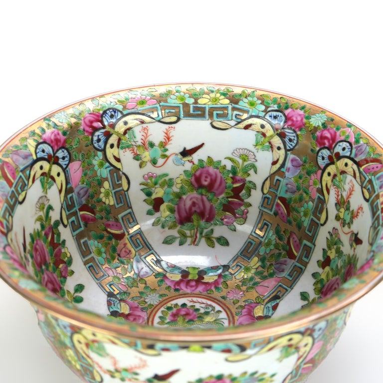 Chinese Famille Rose Enameled Porcelain Bowl with Gilt Trim Signed C1940