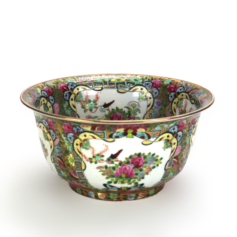 Chinese Famille Rose Enameled Porcelain Bowl with Gilt Trim Signed C1940