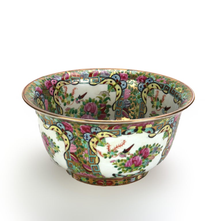 Chinese Famille Rose Enameled Porcelain Bowl with Gilt Trim Signed C1940