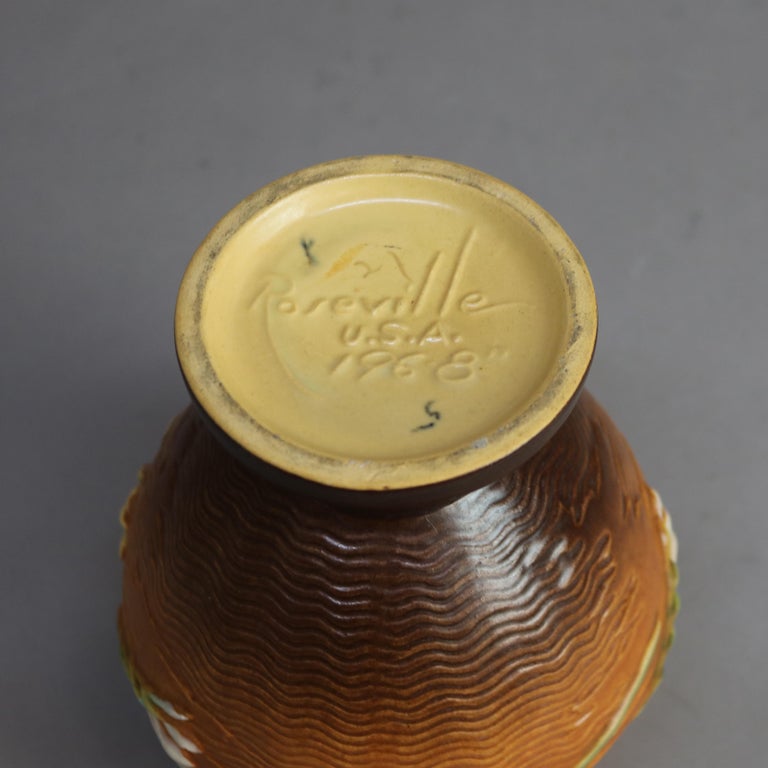 Roseville Art Pottery Brown Vase with Freesia Pattern Mid 20thC
