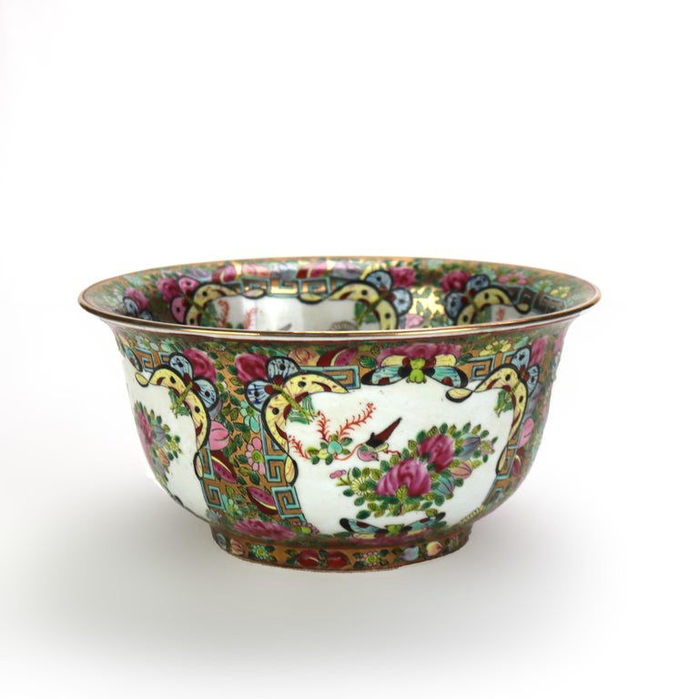 Chinese Famille Rose Enameled Porcelain Bowl with Gilt Trim Signed C1940