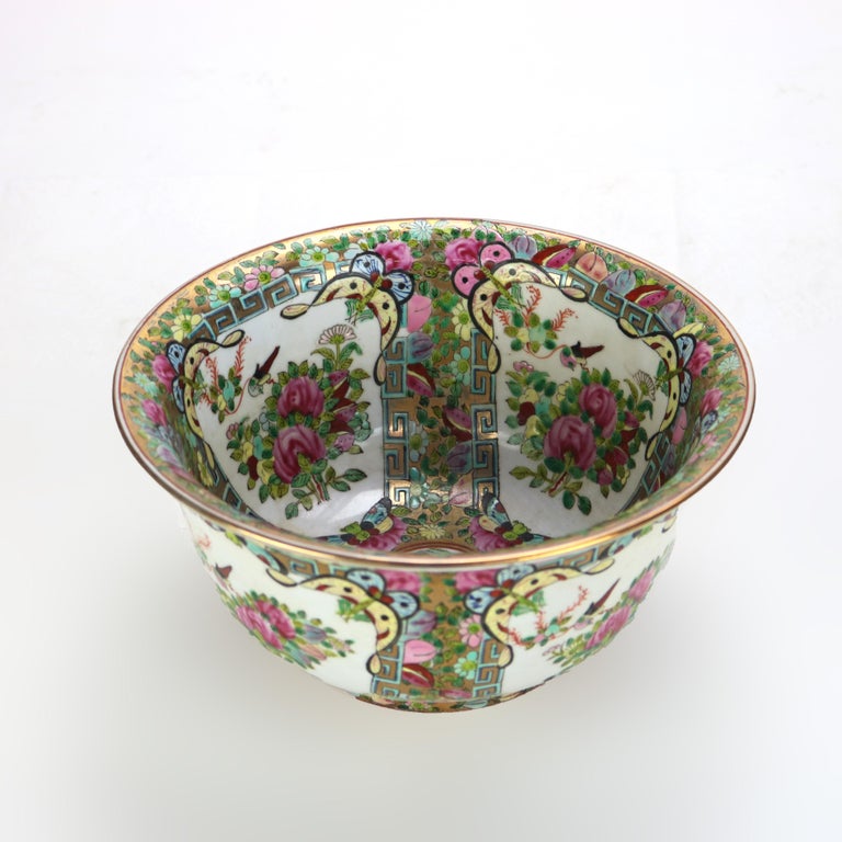 Chinese Famille Rose Enameled Porcelain Bowl with Gilt Trim Signed C1940