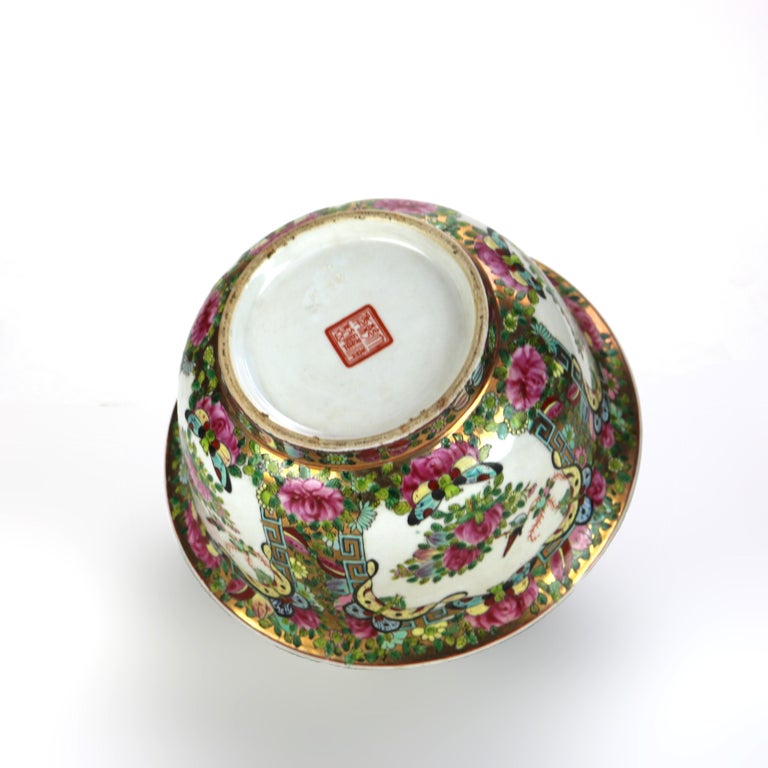 Chinese Famille Rose Enameled Porcelain Bowl with Gilt Trim Signed C1940