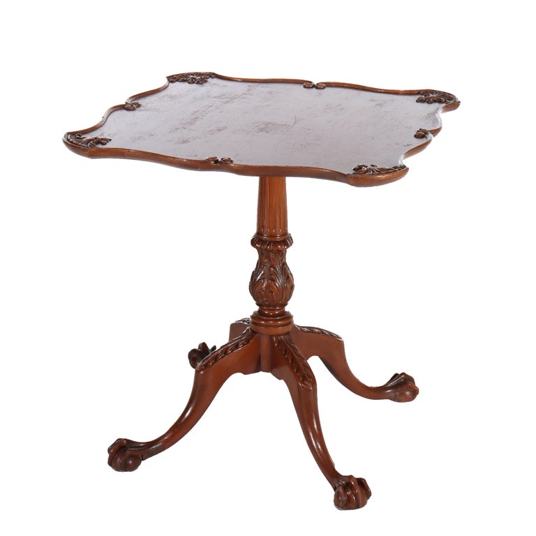 Antique Imperial Chippendale Carved Mahogany Side Table With Claw & Ball Feet