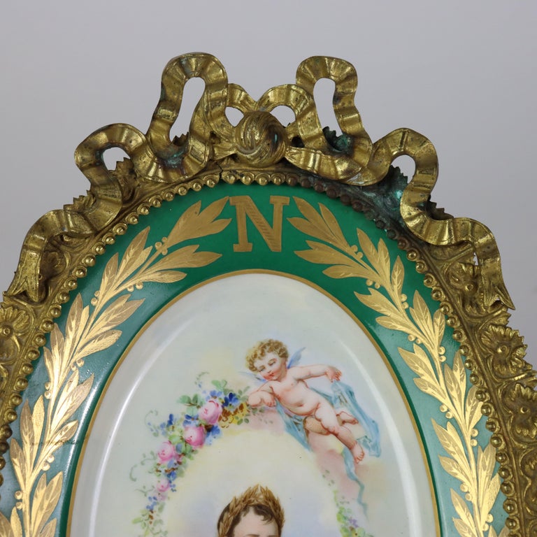 Rare Antique Sevres Porcelain & Bronze Oval Wall Plaque of Napoleon C1804