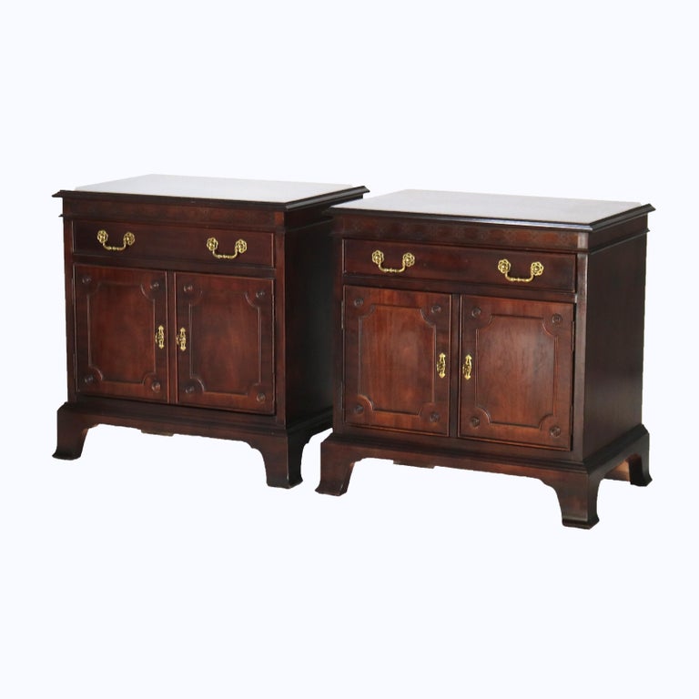 Pair of Century Chippendale Style Mahogany Side Cabinets with Upper Drawer 20thC