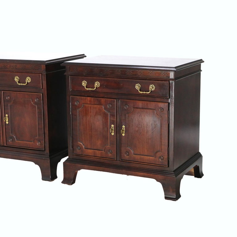 Pair of Century Chippendale Style Mahogany Side Cabinets with Upper Drawer 20thC