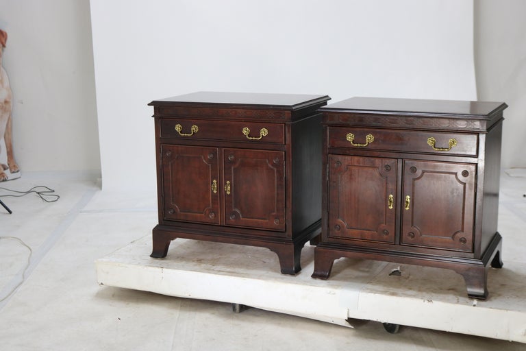 Pair of Century Chippendale Style Mahogany Side Cabinets with Upper Drawer 20thC
