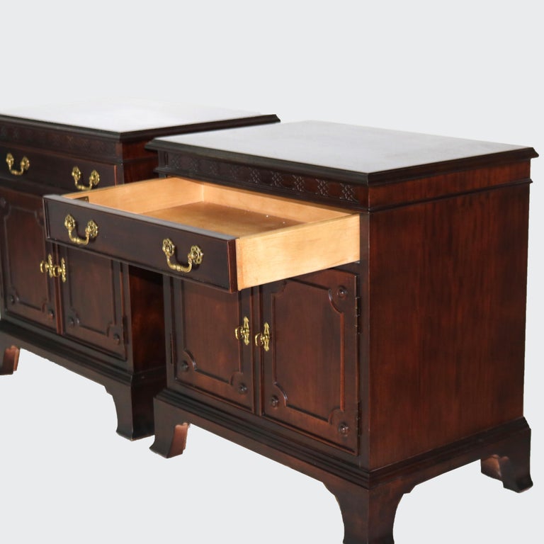 Pair of Century Chippendale Style Mahogany Side Cabinets with Upper Drawer 20thC