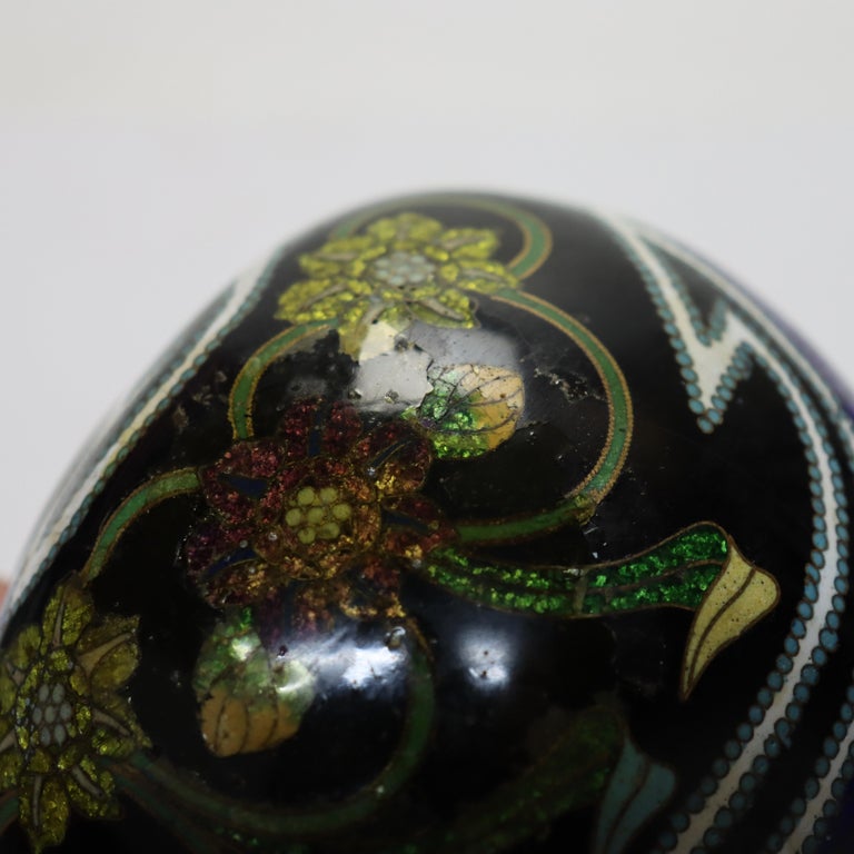 Antique Chinese Cloisonne Enameled Lidded & Footed Jar Early 20thC