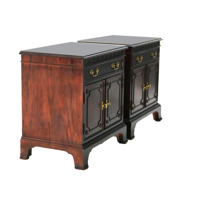 Pair of Century Chippendale Style Mahogany Side Cabinets with Upper Drawer 20thC