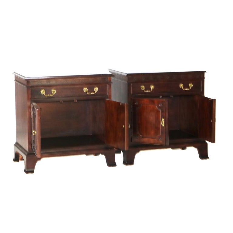 Pair of Century Chippendale Style Mahogany Side Cabinets with Upper Drawer 20thC