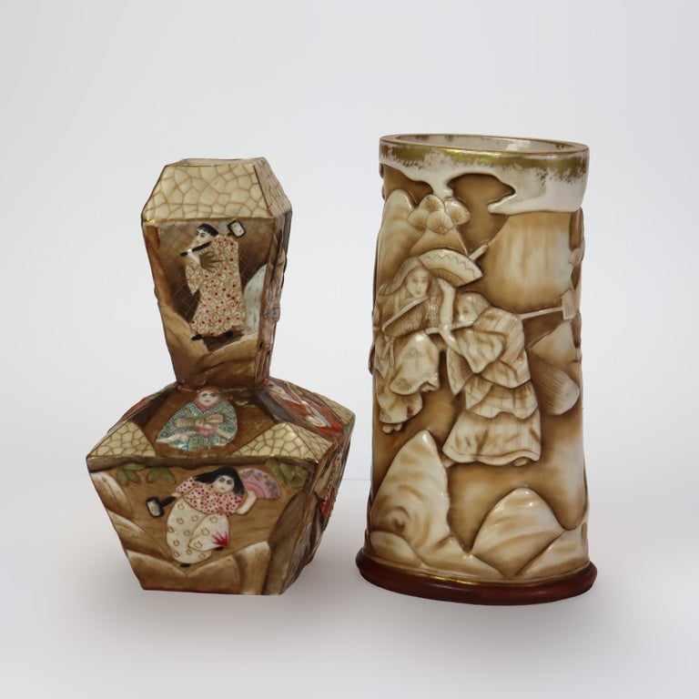 Two Antique New York/Rudolstadt Pottery Figural Porcelain Vases 19thC