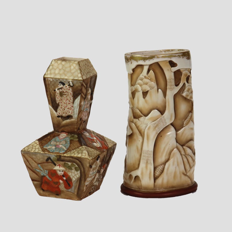 Two Antique New York/Rudolstadt Pottery Figural Porcelain Vases 19thC