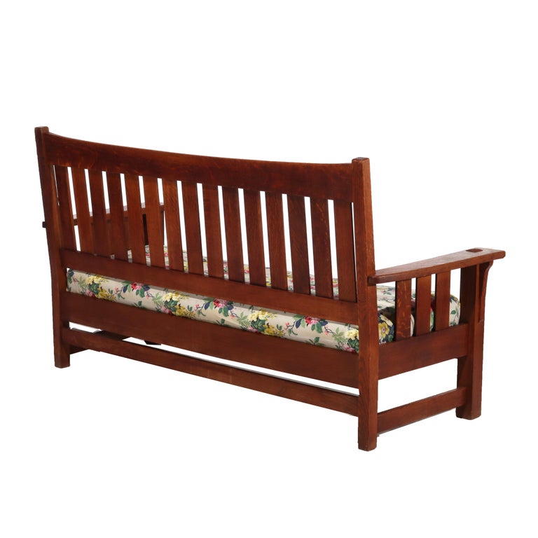 Antique Limbert Arts & Crafts Mission Oak Drop Down Sofa C1910