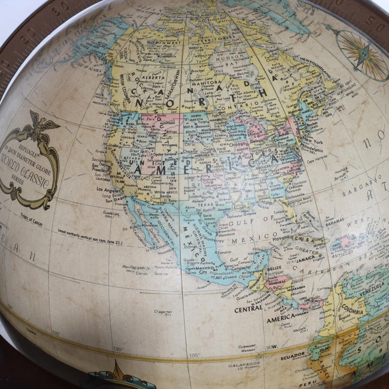 Vintage Replogle Classical Mahogany Floor World Globe Signed C1940
