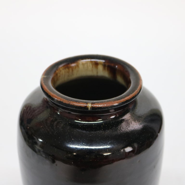 Large Antique Japanese Meiji Tiger’s Eye Glazed Pottery Vase, Signed, C1910