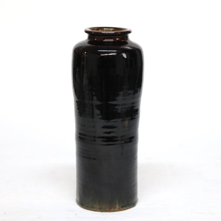 Large Antique Japanese Meiji Tiger’s Eye Glazed Pottery Vase, Signed, C1910