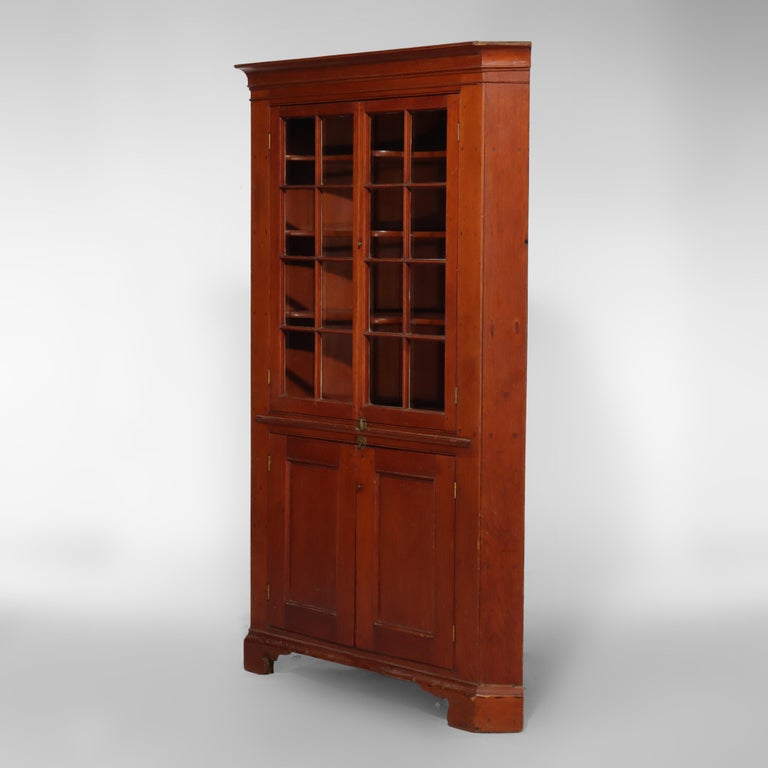 Antique Boston Federal Mahogany Two-Door Four-Drawer Linen Press c1850