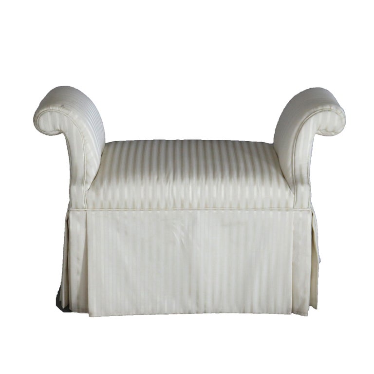 French Louis XV Style Scroll Arm & Skirted Boudoir Bench 20thC