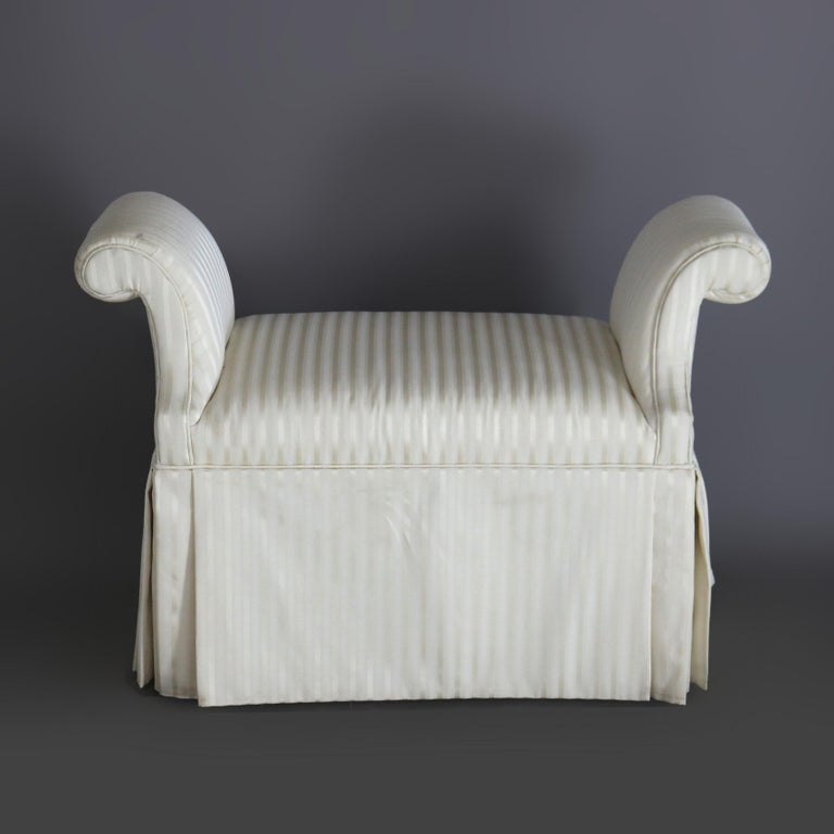French Louis XV Style Scroll Arm & Skirted Boudoir Bench 20thC