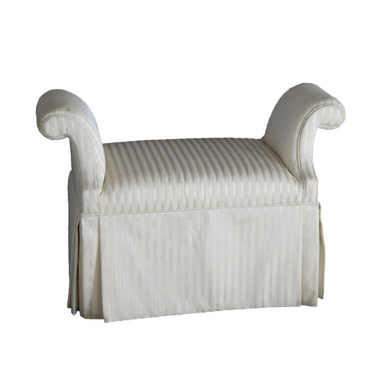 French Louis XV Style Scroll Arm & Skirted Boudoir Bench 20thC