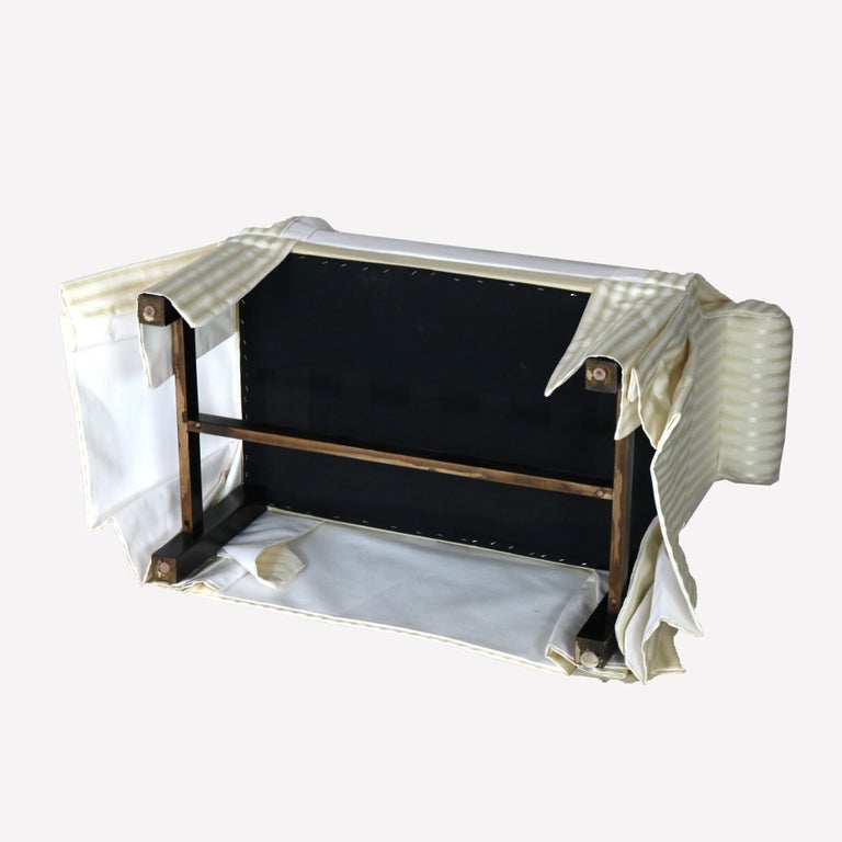 French Louis XV Style Scroll Arm & Skirted Boudoir Bench 20thC