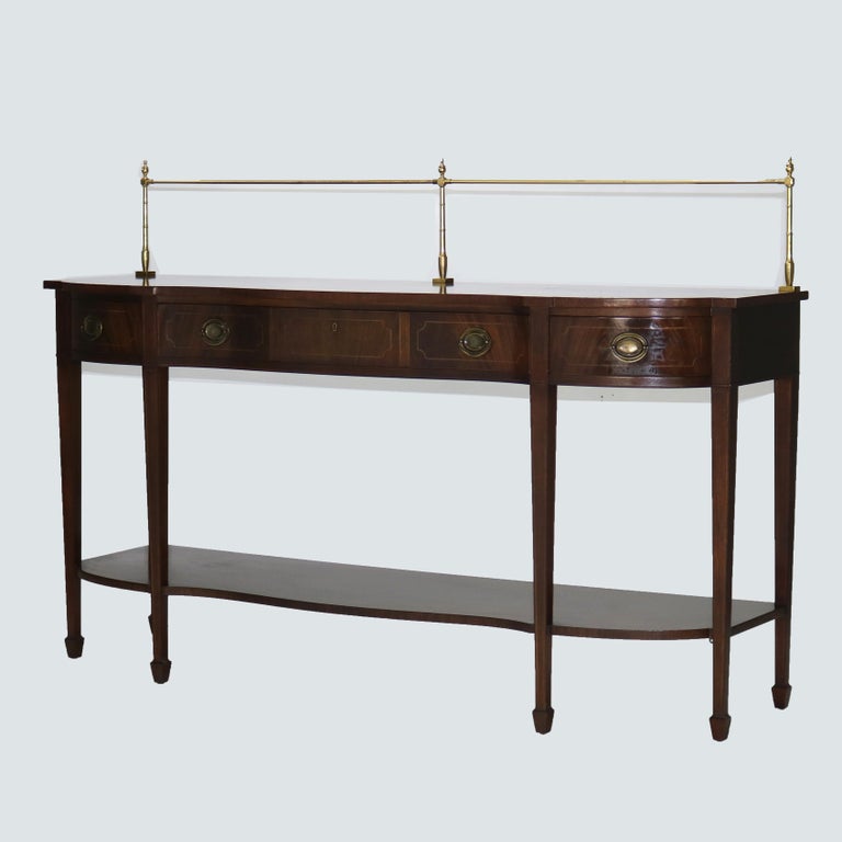 Antique Hepplewhite Style Flame Mahogany Serpentine Sideboard With Brass Rail