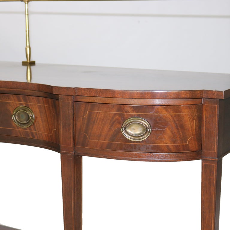 Antique Hepplewhite Style Flame Mahogany Serpentine Sideboard With Brass Rail