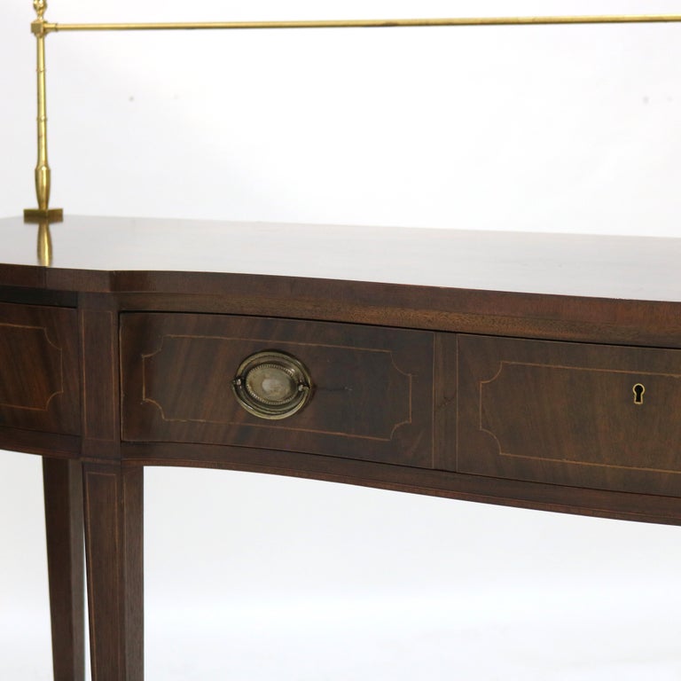 Antique Hepplewhite Style Flame Mahogany Serpentine Sideboard With Brass Rail