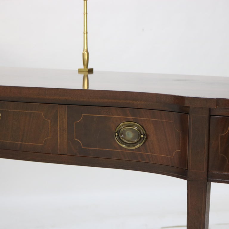 Antique Hepplewhite Style Flame Mahogany Serpentine Sideboard With Brass Rail