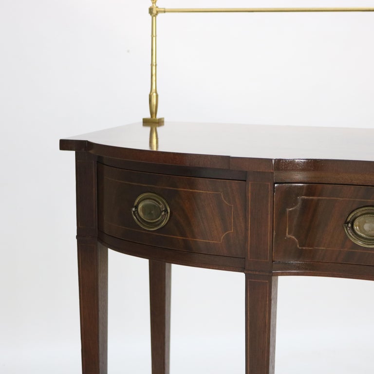 Antique Hepplewhite Style Flame Mahogany Serpentine Sideboard With Brass Rail