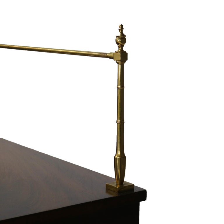 Antique Hepplewhite Style Flame Mahogany Serpentine Sideboard With Brass Rail