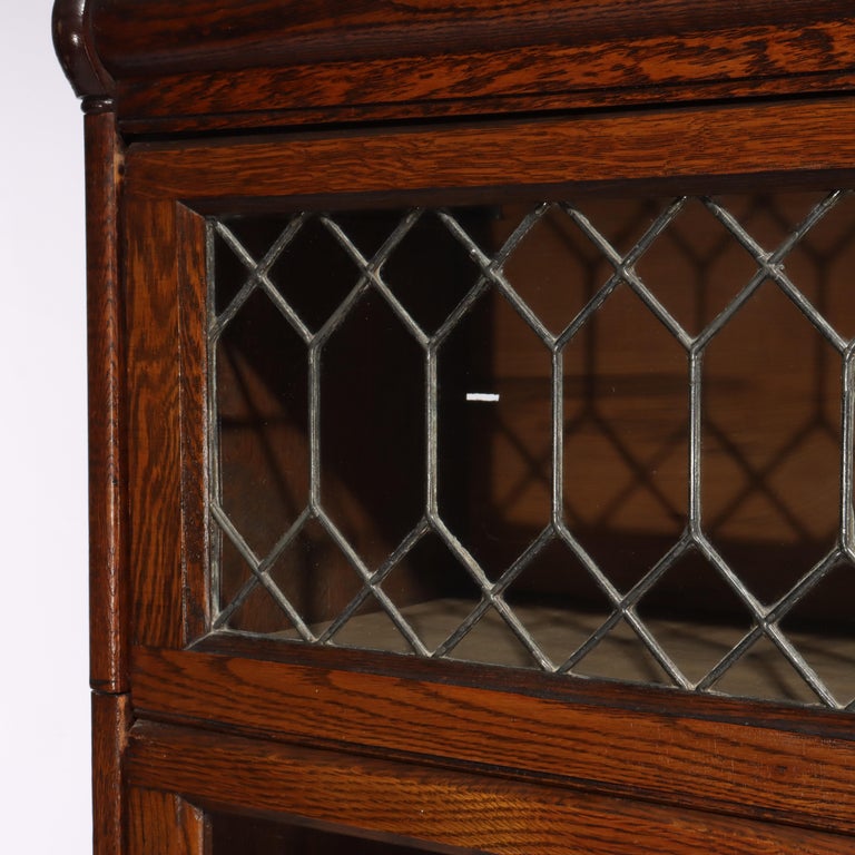 Lundstrom Arts & Crafts Mission Oak & Leaded Glass Barrister Bookcase C1920