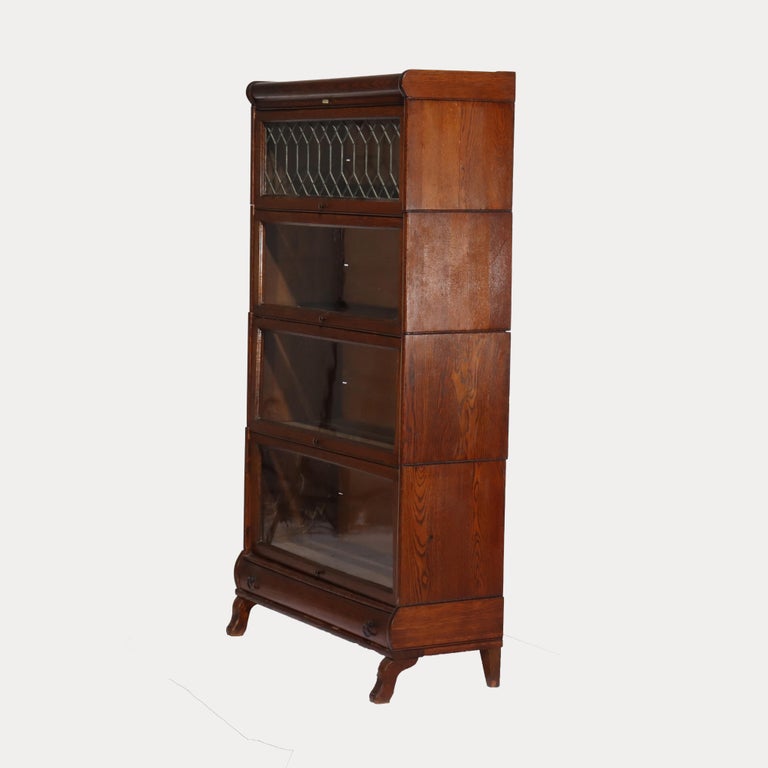Lundstrom Arts & Crafts Mission Oak & Leaded Glass Barrister Bookcase C1920
