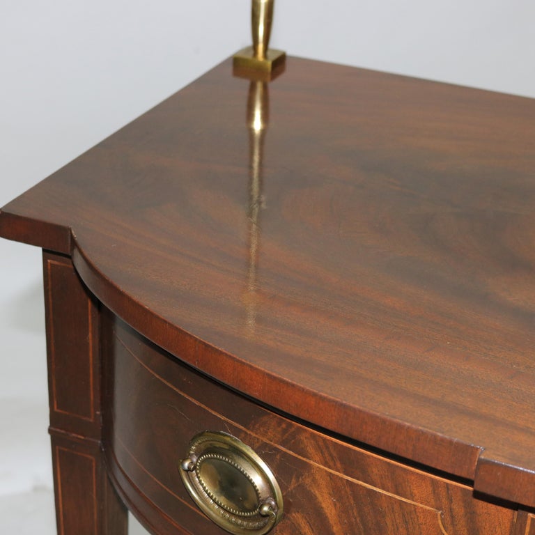 Antique Hepplewhite Style Flame Mahogany Serpentine Sideboard With Brass Rail