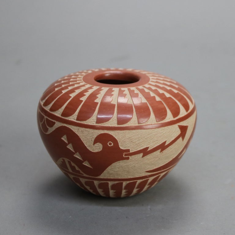 Two Southwestern Native American Redware Pueblo Pottery Signed Bowls 20thC