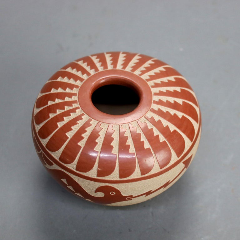 Two Southwestern Native American Redware Pueblo Pottery Signed Bowls 20thC