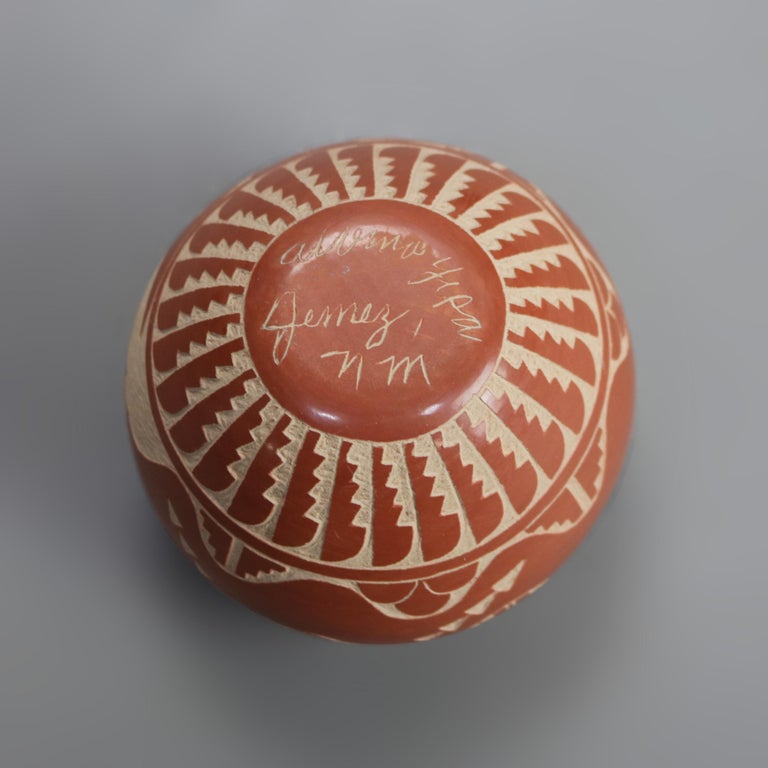 Two Southwestern Native American Redware Pueblo Pottery Signed Bowls 20thC