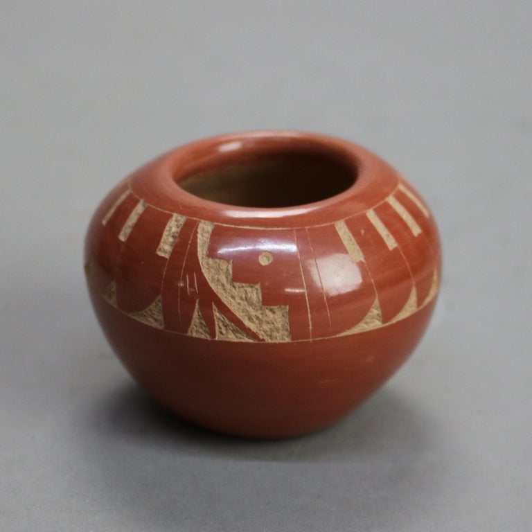Two Southwestern Native American Redware Pueblo Pottery Signed Bowls 20thC