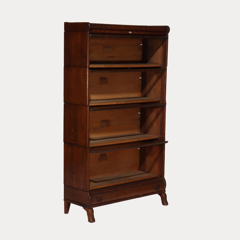 Lundstrom Arts & Crafts Mission Oak & Leaded Glass Barrister Bookcase C1920