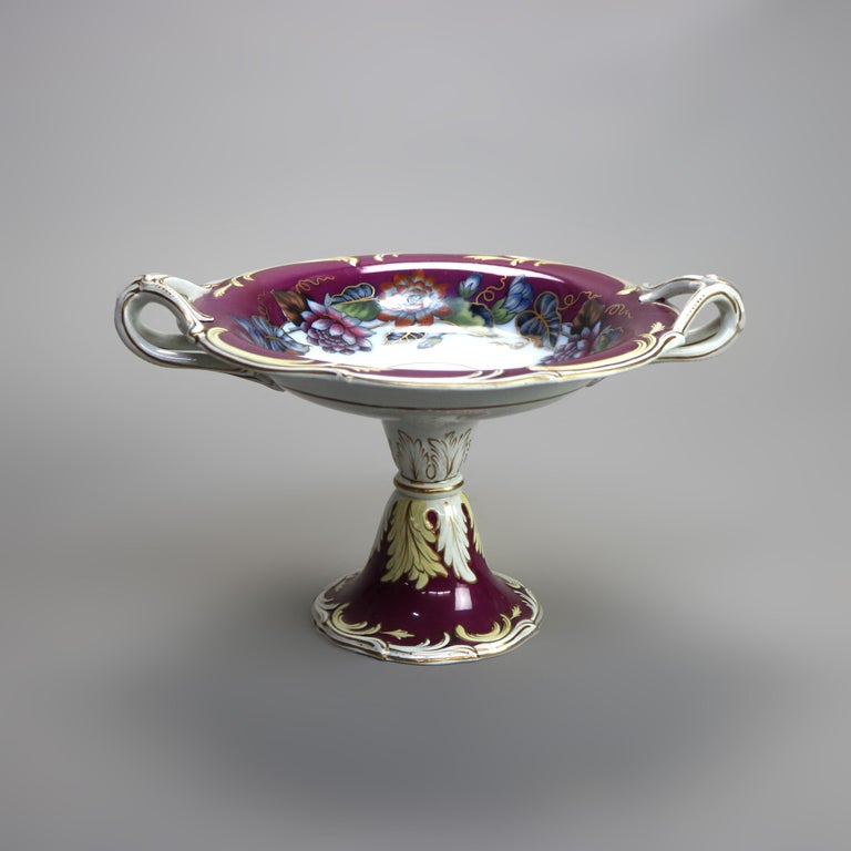 Three Antique English Hand Painted & Gilt Porcelain Footed Compotes C1890