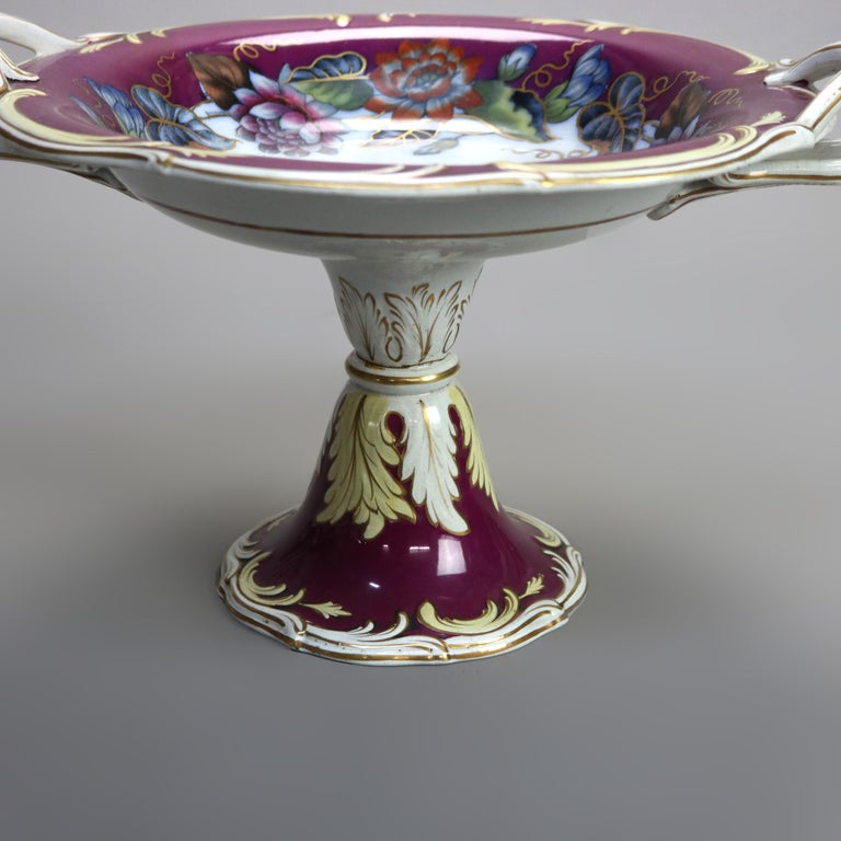Three Antique English Hand Painted & Gilt Porcelain Footed Compotes C1890