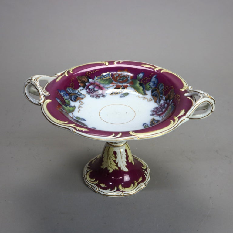 Three Antique English Hand Painted & Gilt Porcelain Footed Compotes C1890
