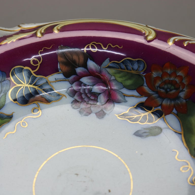 Three Antique English Hand Painted & Gilt Porcelain Footed Compotes C1890