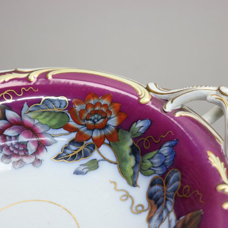Three Antique English Hand Painted & Gilt Porcelain Footed Compotes C1890