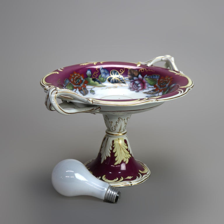 Three Antique English Hand Painted & Gilt Porcelain Footed Compotes C1890